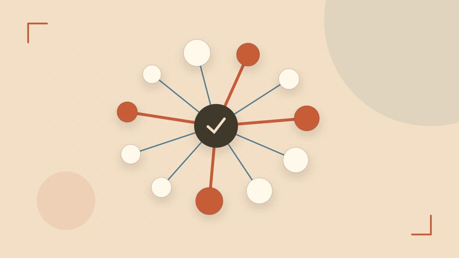 Editorial illustration of an algorithmic node graph with branching paths and a highlighted result