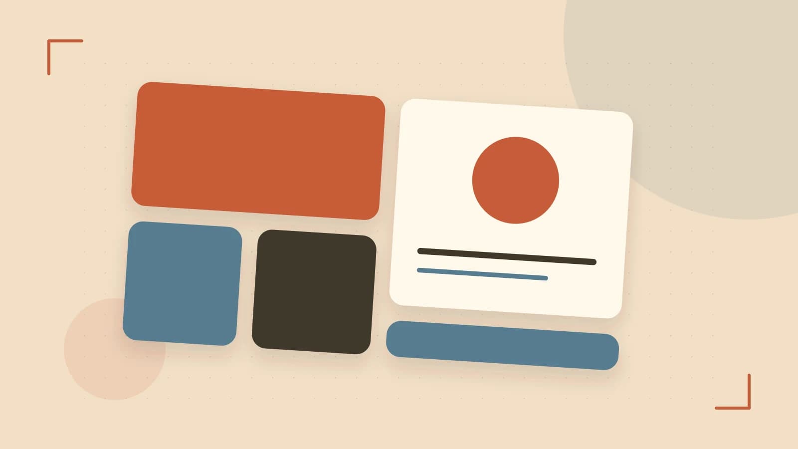 Editorial illustration of responsive browser layouts, overlapping design components and a color system