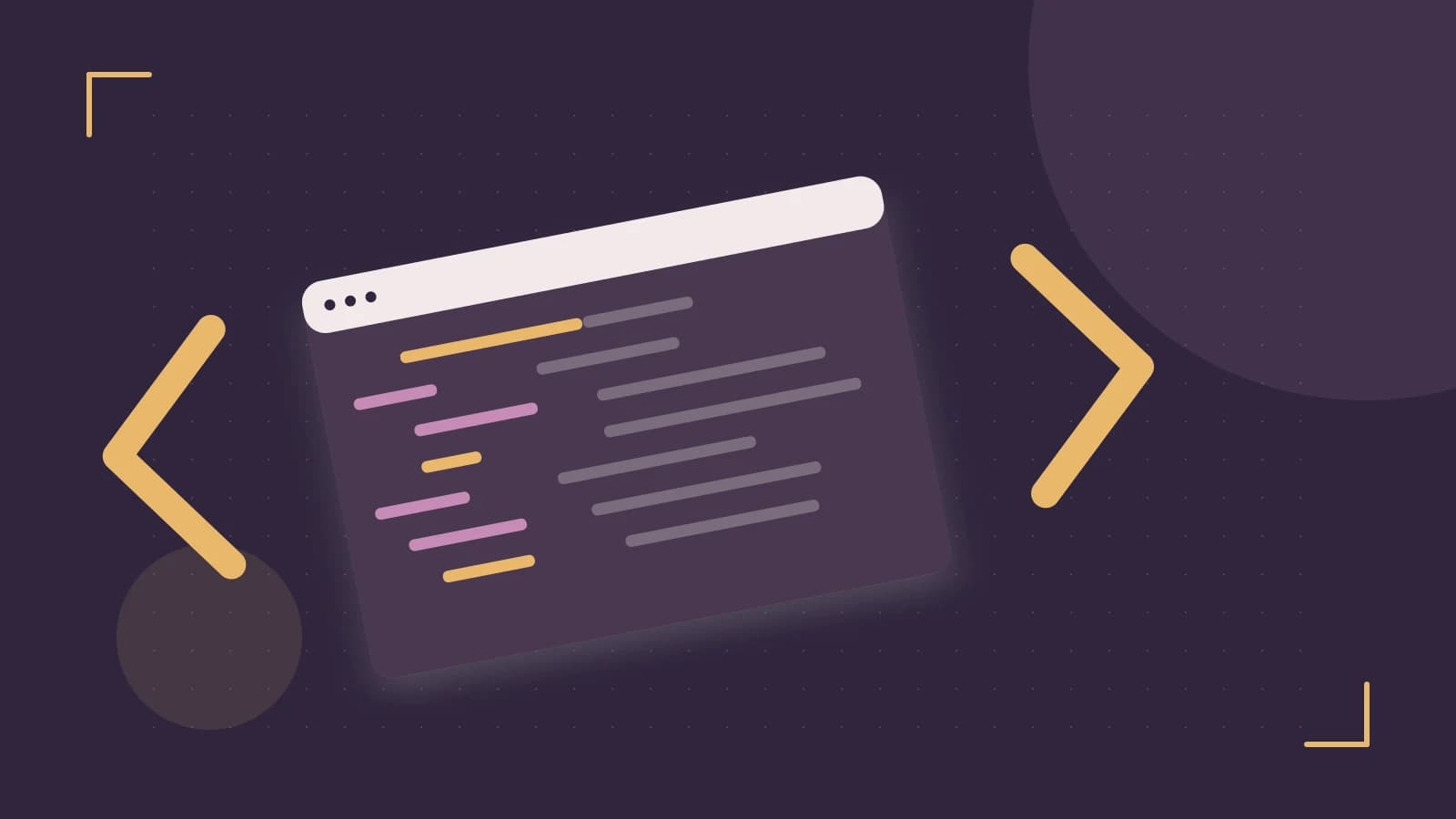 Editorial illustration of an abstract code editor, syntax blocks and oversized programming brackets