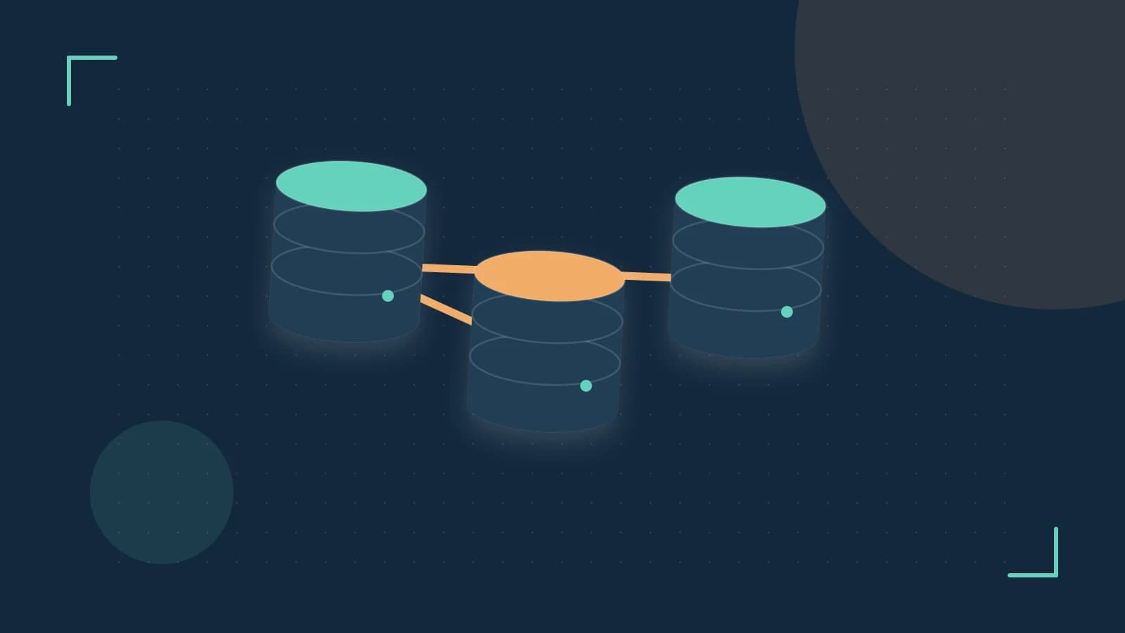 Editorial illustration of structured records, database cylinders and relationships between tables