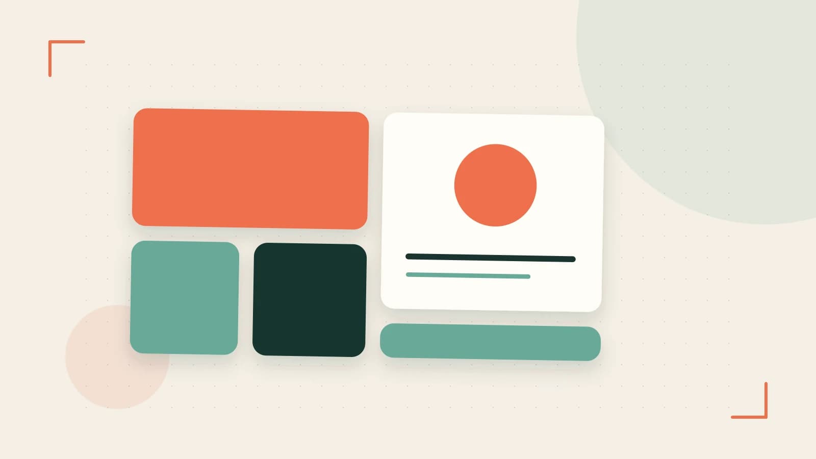 Editorial illustration of responsive browser layouts, overlapping design components and a color system