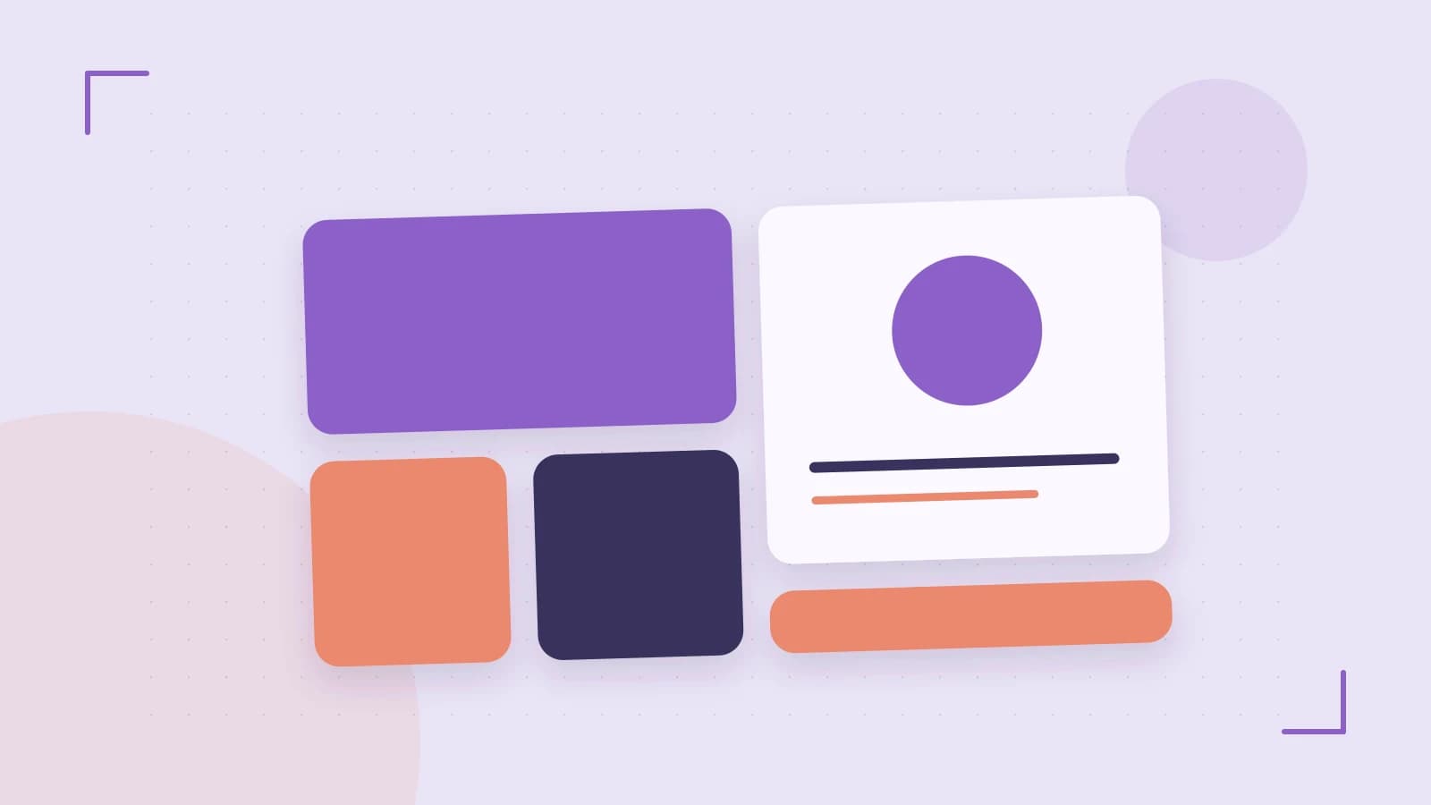 Editorial illustration of responsive browser layouts, overlapping design components and a color system