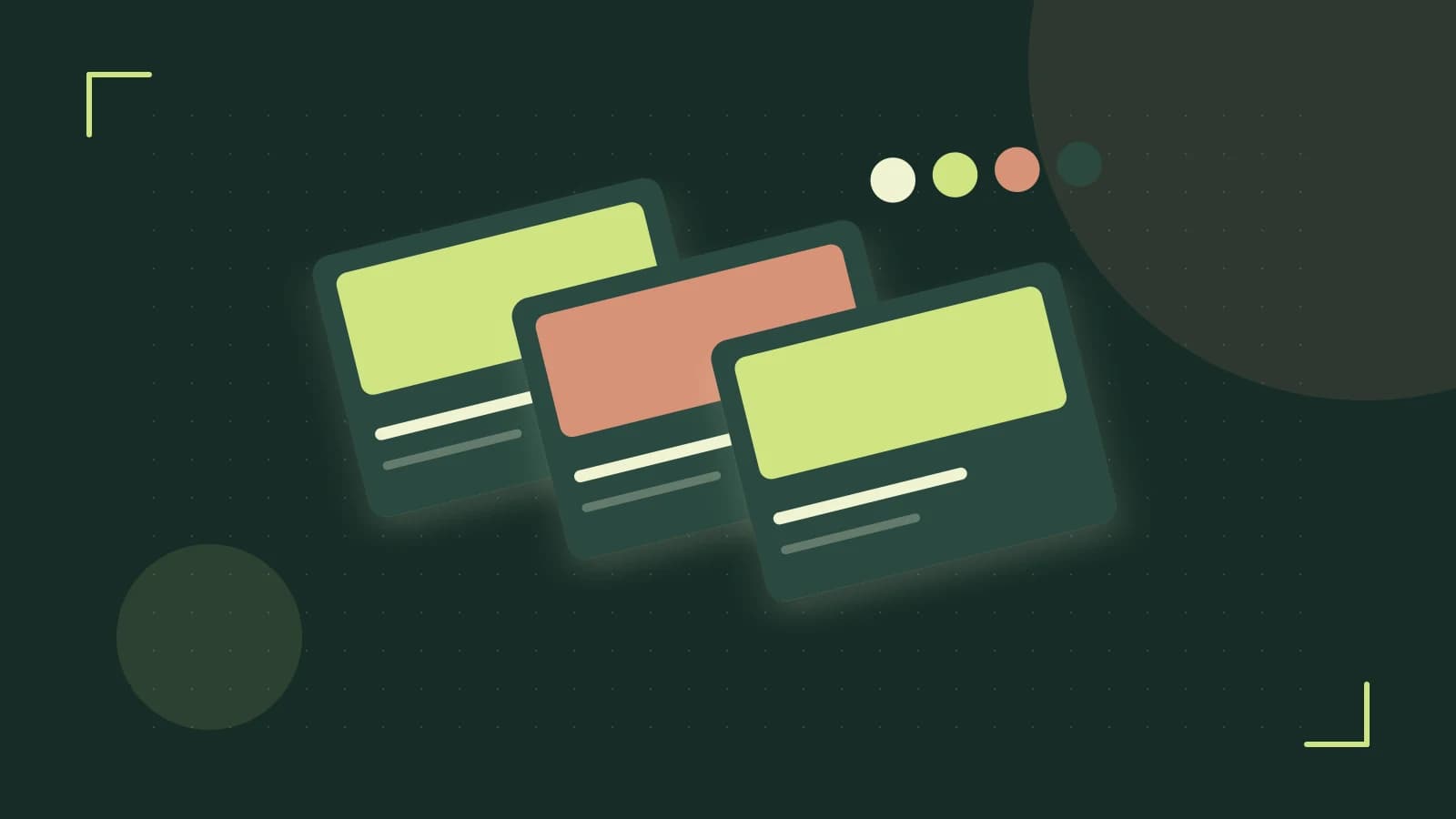 Editorial illustration of responsive browser layouts, overlapping design components and a color system