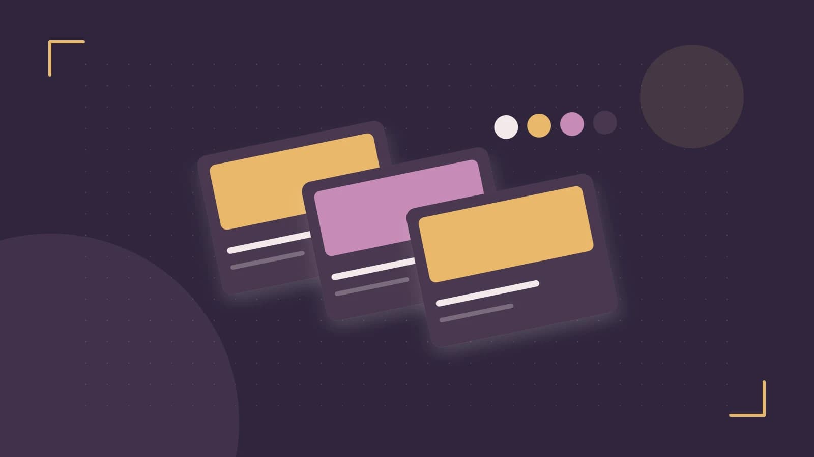 Editorial illustration of responsive browser layouts, overlapping design components and a color system