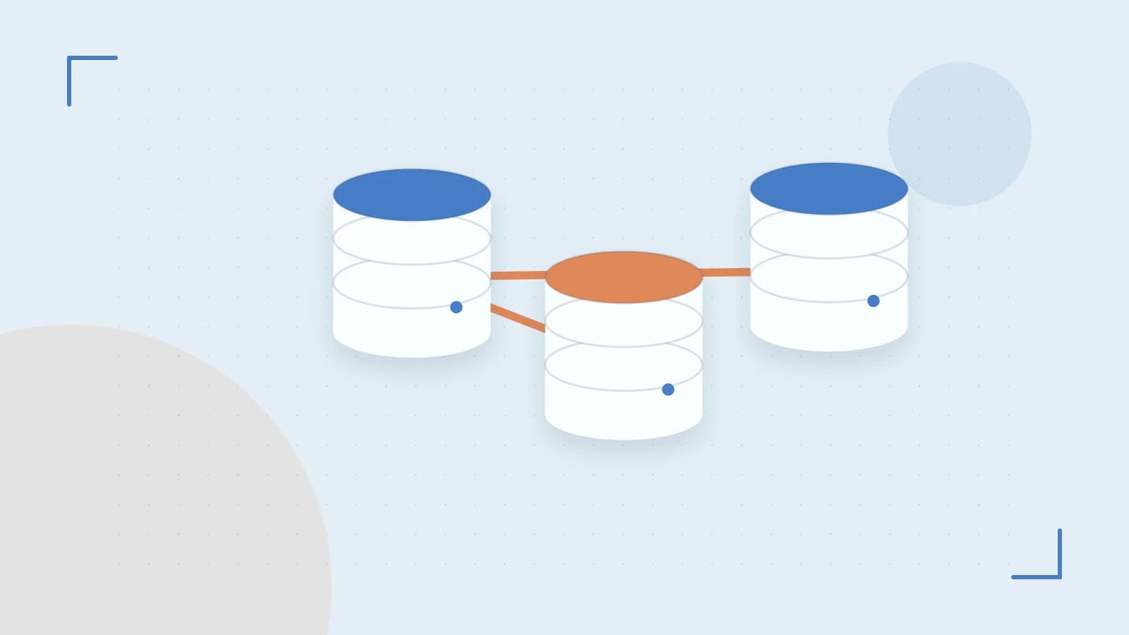 Editorial illustration of structured records, database cylinders and relationships between tables