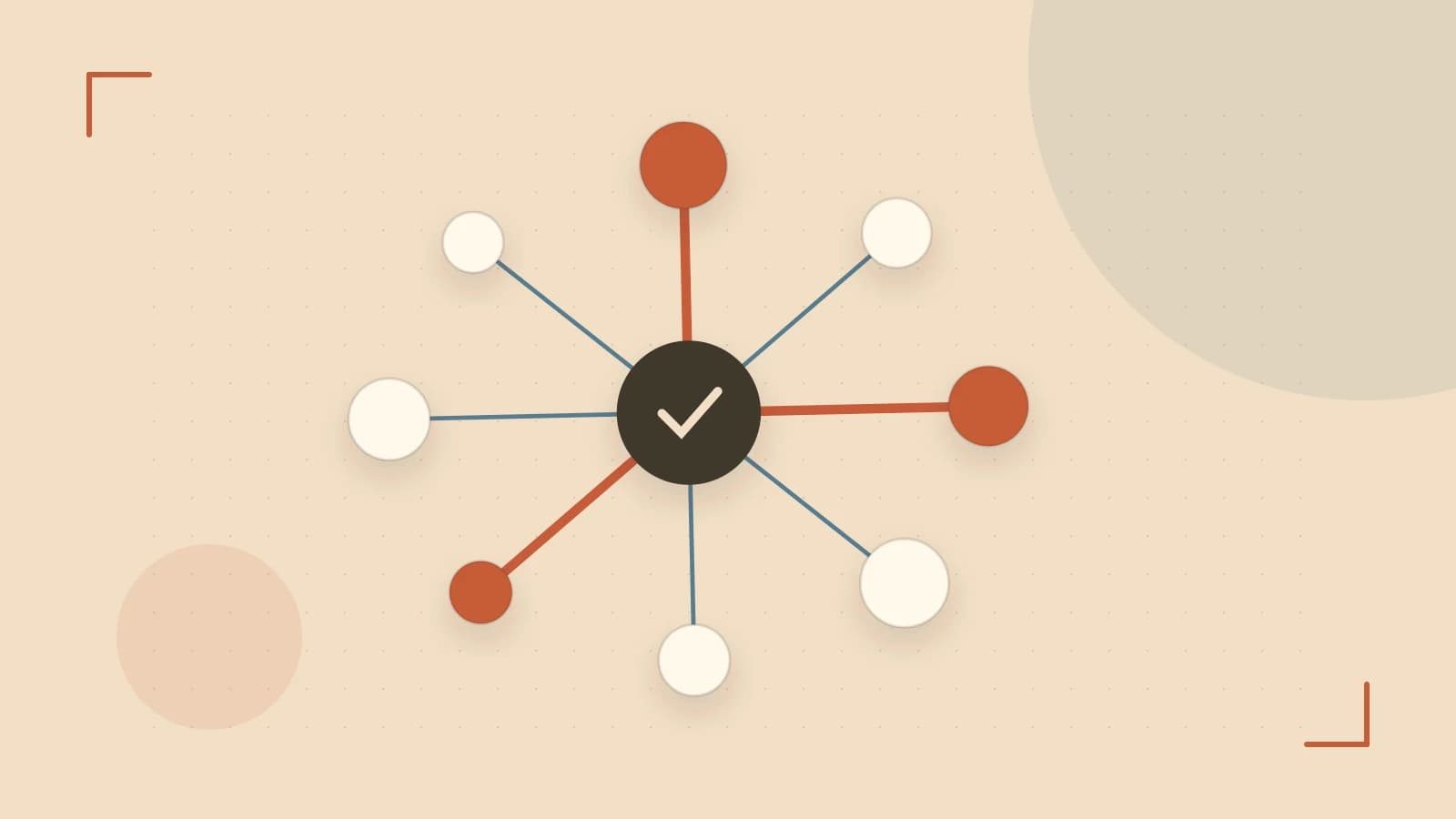 Editorial illustration of an algorithmic node graph with branching paths and a highlighted result
