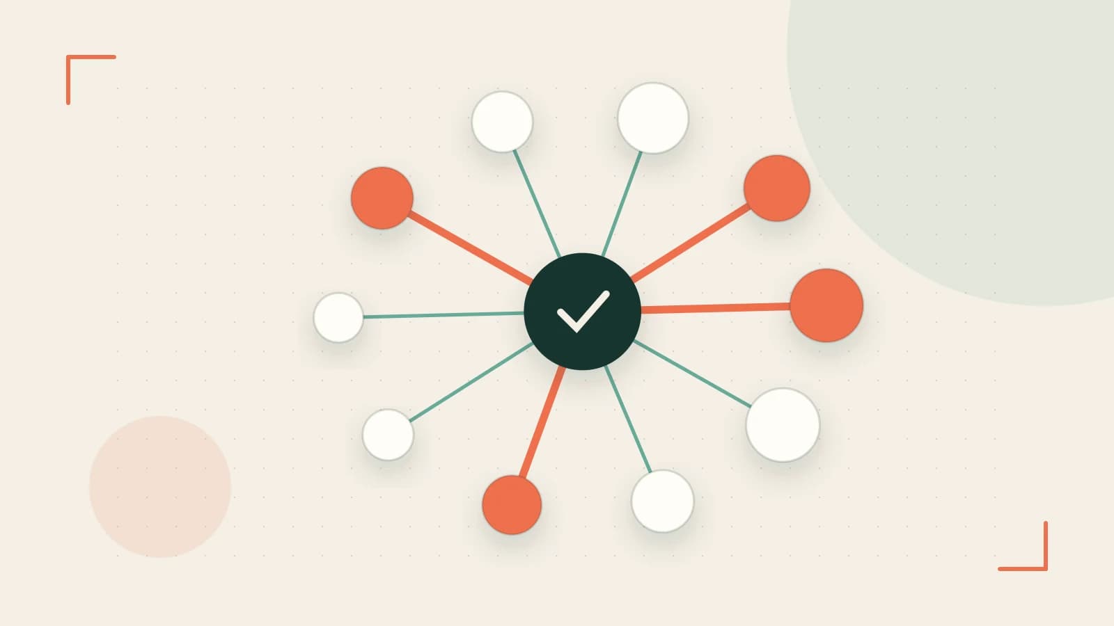 Editorial illustration of an algorithmic node graph with branching paths and a highlighted result