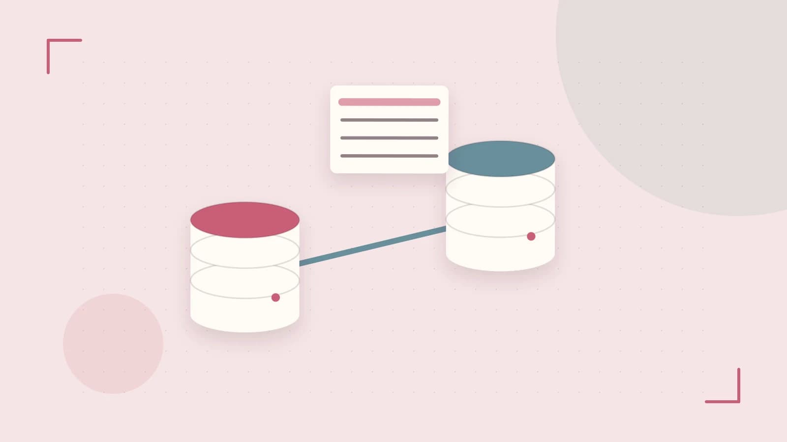 Editorial illustration of structured records, database cylinders and relationships between tables