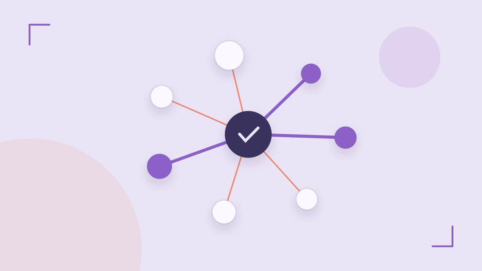 Editorial illustration of an algorithmic node graph with branching paths and a highlighted result