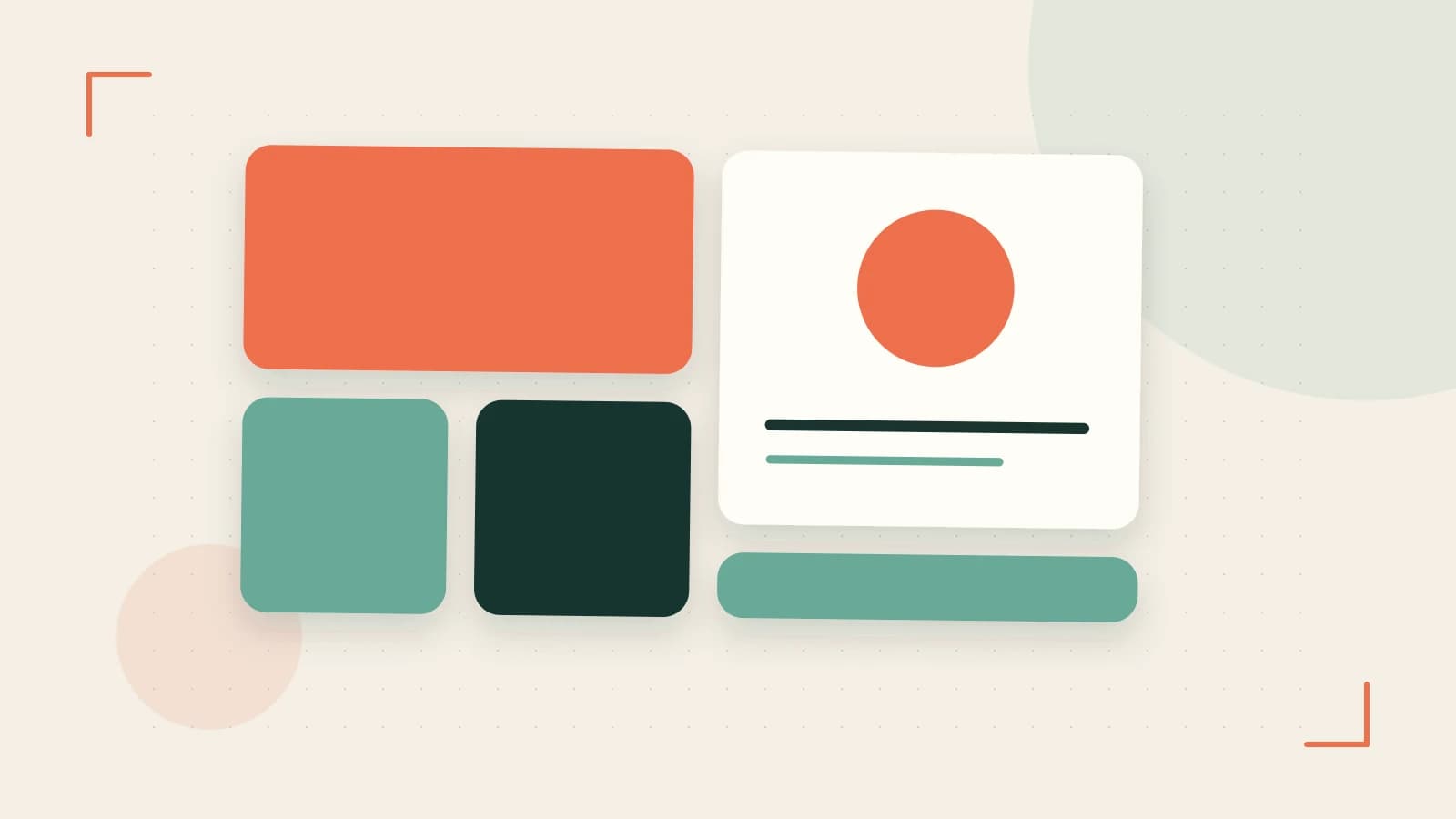 Editorial illustration of responsive browser layouts, overlapping design components and a color system