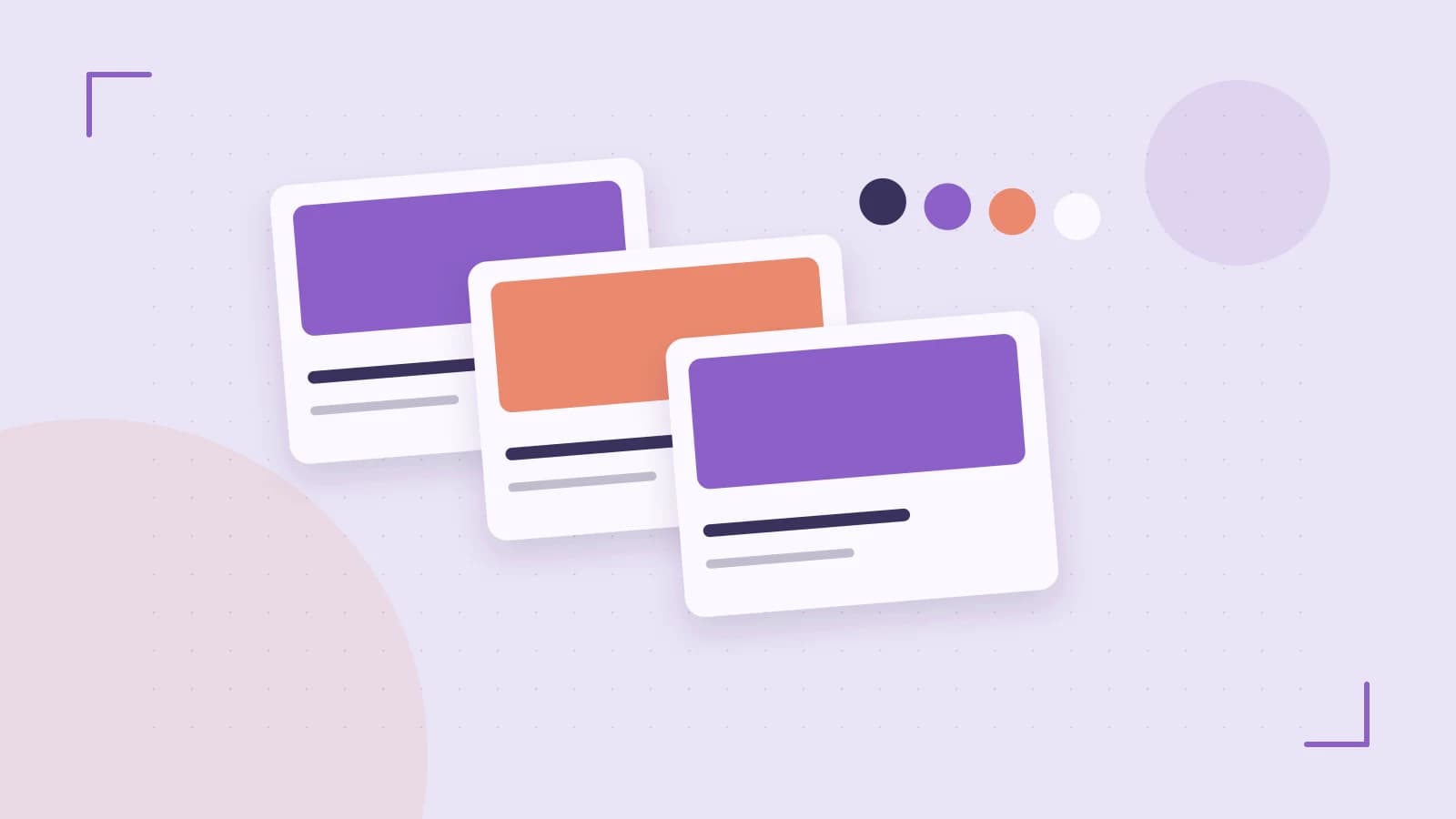 Editorial illustration of responsive browser layouts, overlapping design components and a color system