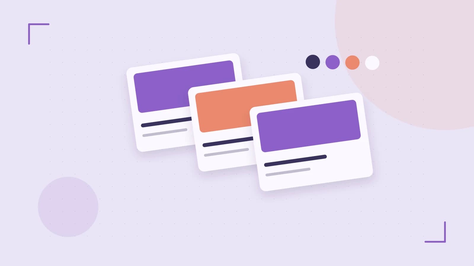 Editorial illustration of responsive browser layouts, overlapping design components and a color system