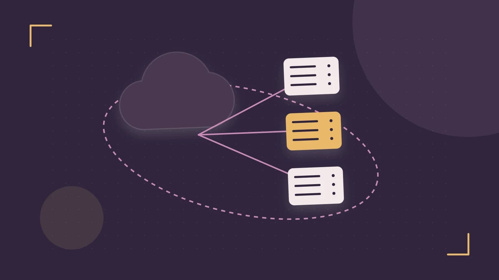 Editorial illustration of cloud infrastructure, connected server racks and an orbital service map