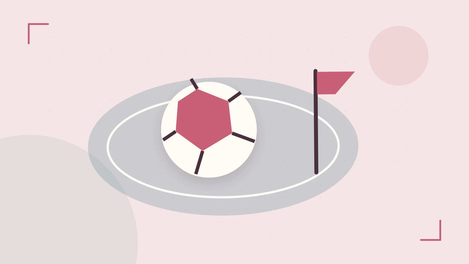 Editorial illustration of a stylized sports ball, stadium geometry and dynamic arcs