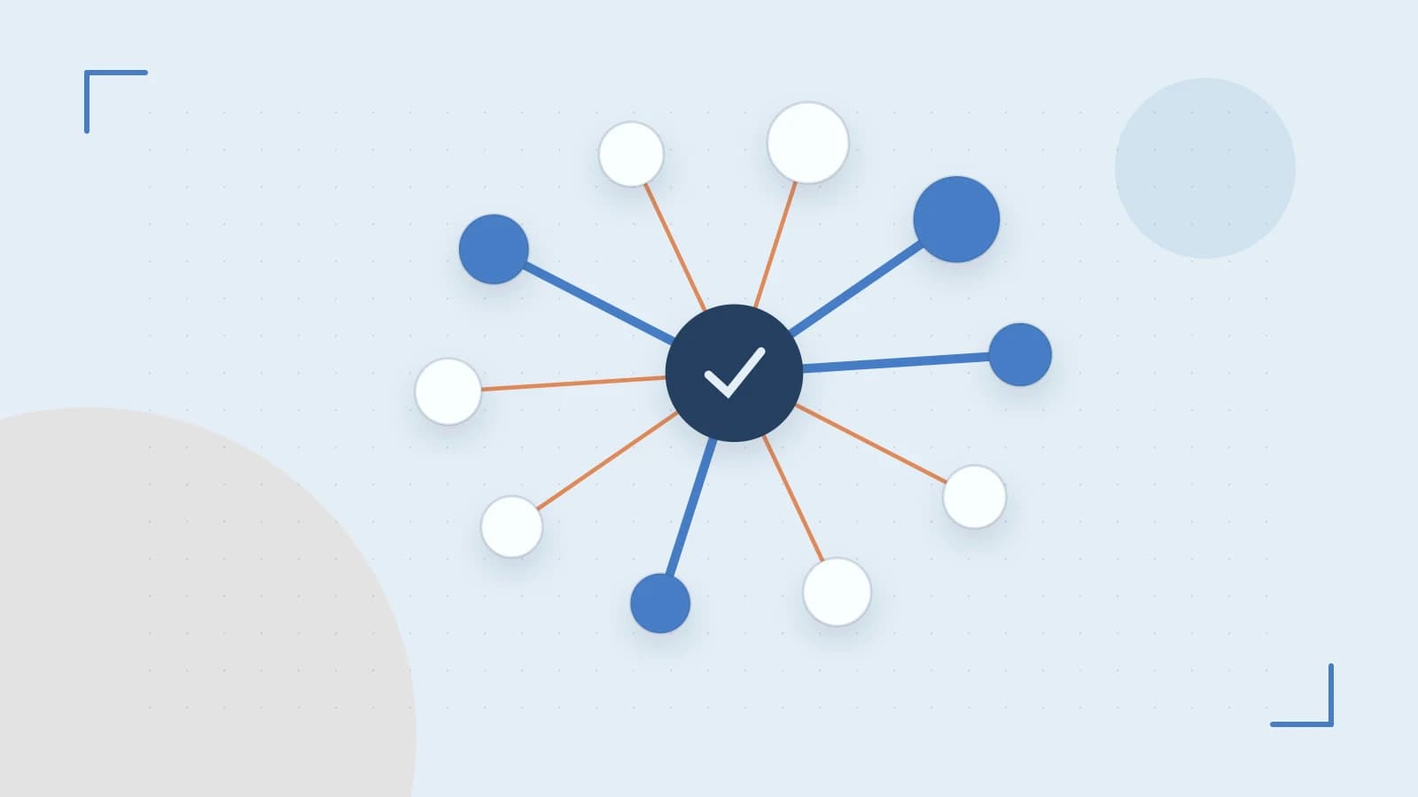Editorial illustration of an algorithmic node graph with branching paths and a highlighted result