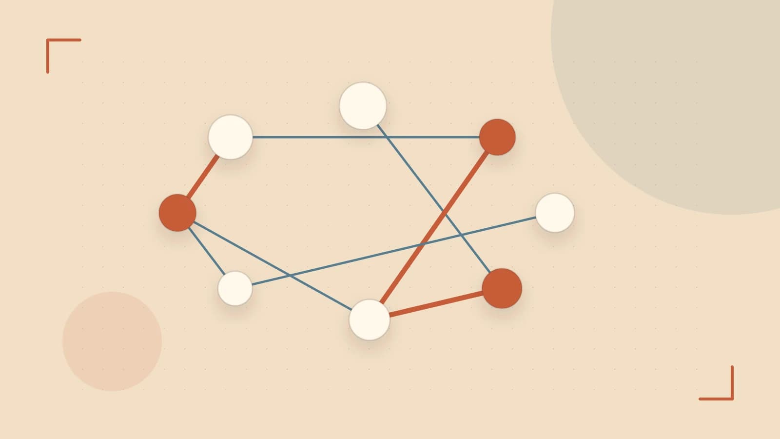 Editorial illustration of an algorithmic node graph with branching paths and a highlighted result