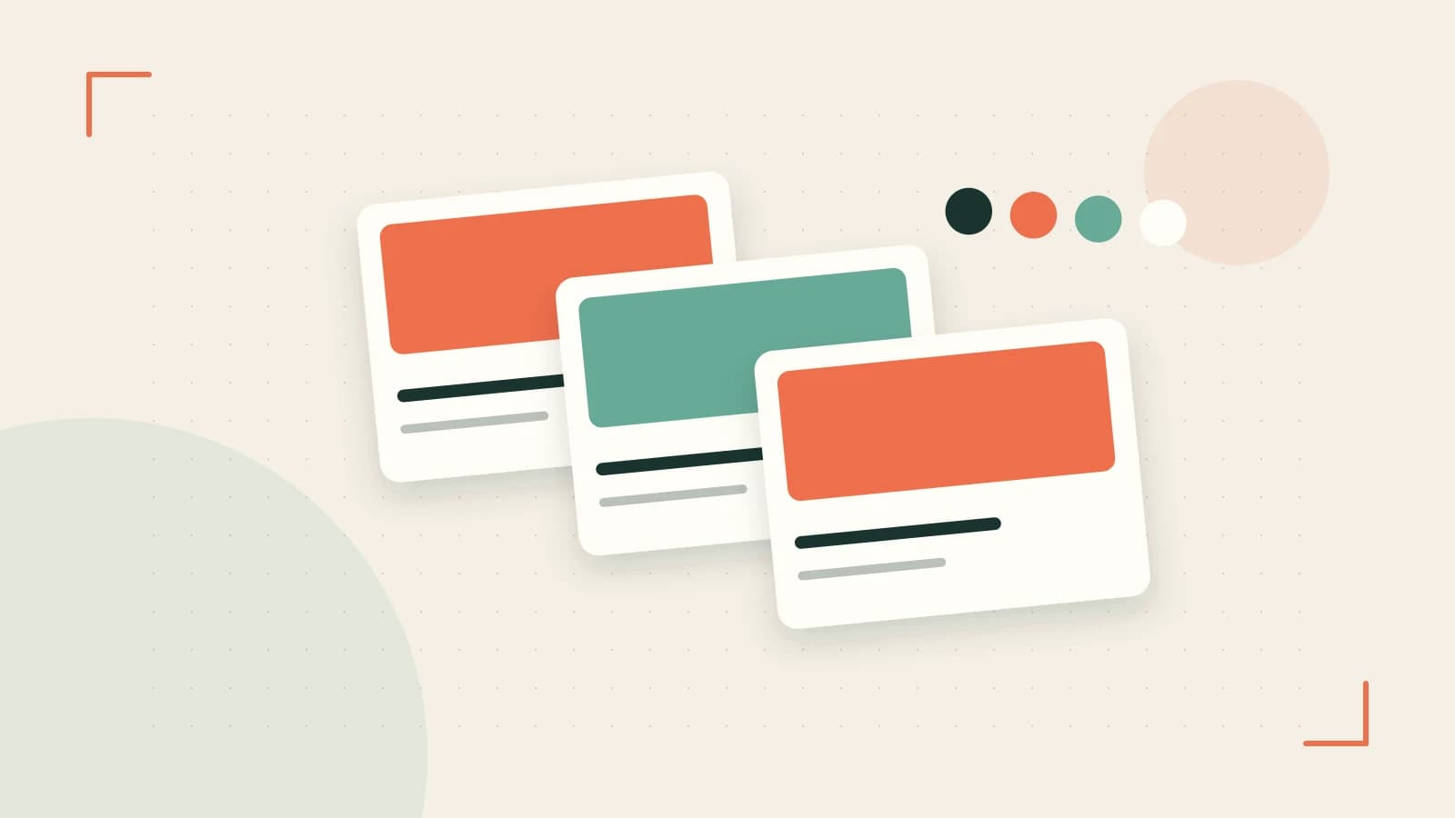 Editorial illustration of responsive browser layouts, overlapping design components and a color system