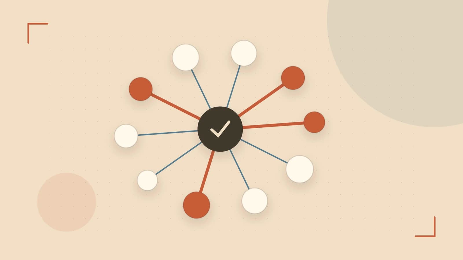 Editorial illustration of an algorithmic node graph with branching paths and a highlighted result