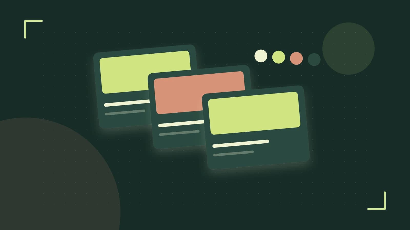 Editorial illustration of responsive browser layouts, overlapping design components and a color system