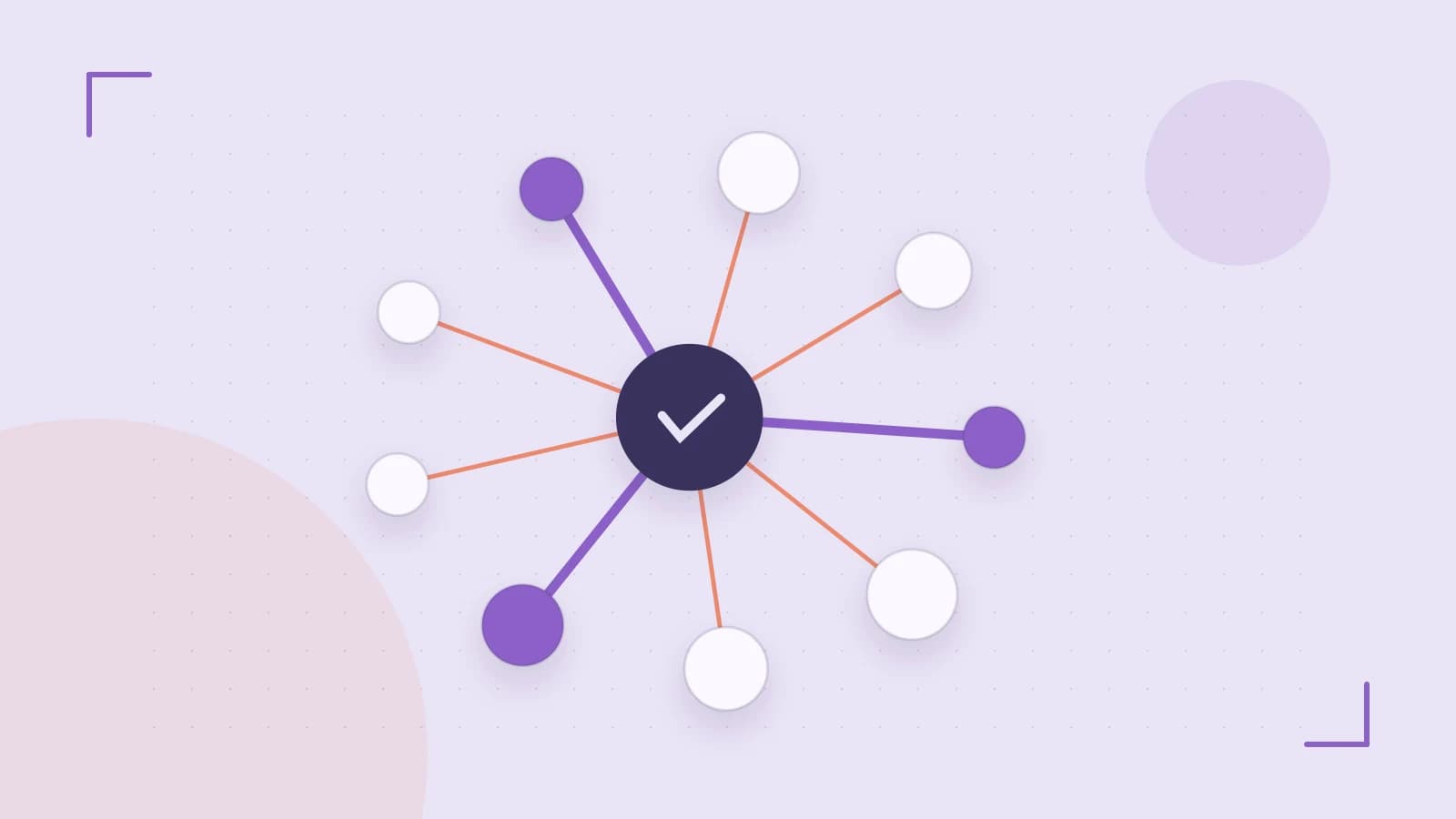 Editorial illustration of an algorithmic node graph with branching paths and a highlighted result