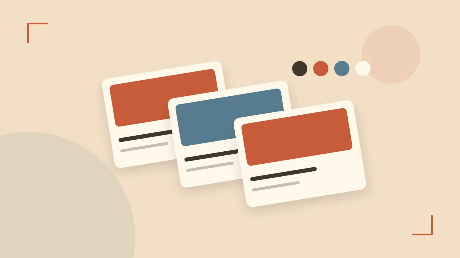 Editorial illustration of responsive browser layouts, overlapping design components and a color system
