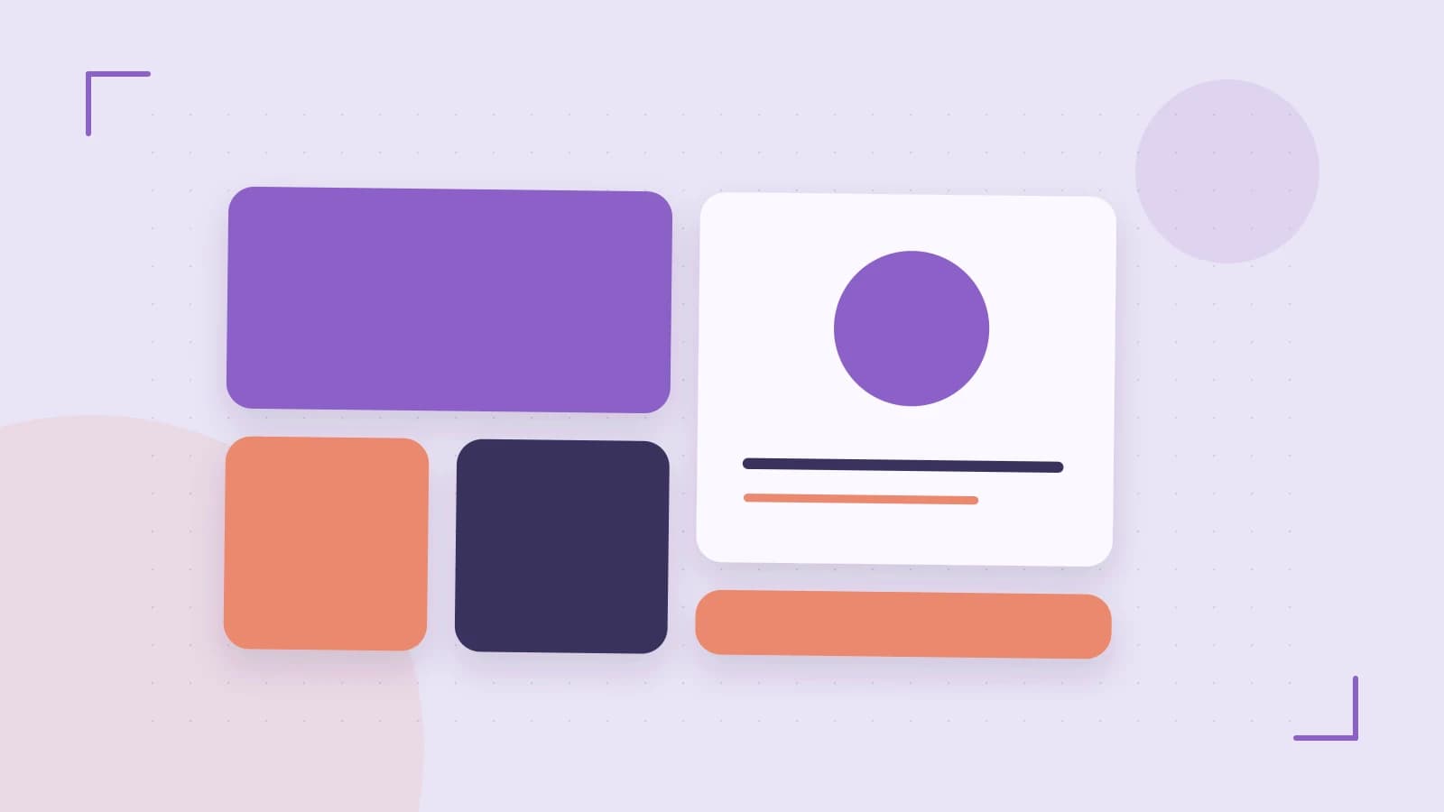 Editorial illustration of responsive browser layouts, overlapping design components and a color system