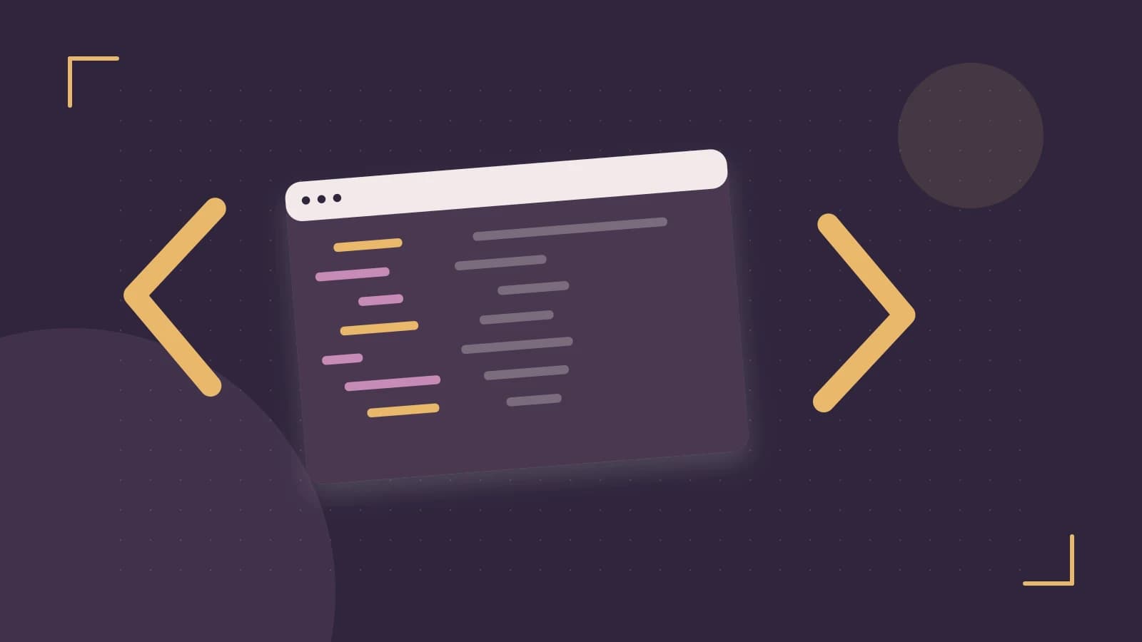 Editorial illustration of an abstract code editor, syntax blocks and oversized programming brackets