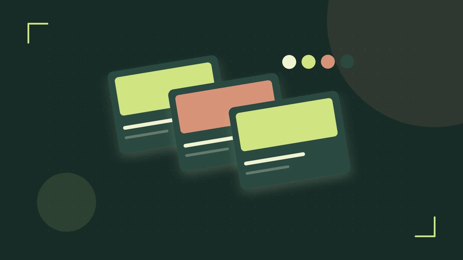 Editorial illustration of responsive browser layouts, overlapping design components and a color system