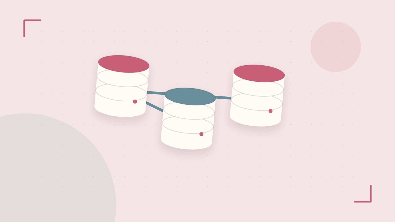 Editorial illustration of structured records, database cylinders and relationships between tables
