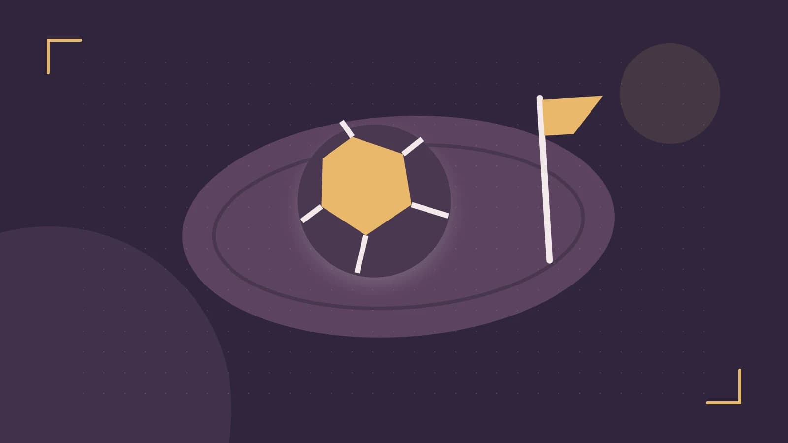 Editorial illustration of a stylized sports ball, stadium geometry and dynamic arcs
