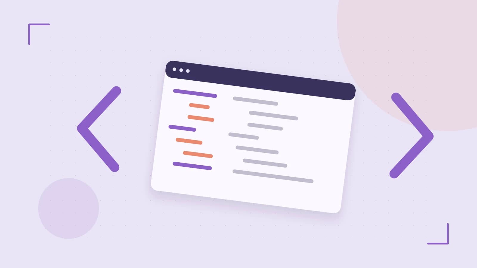 Editorial illustration of an abstract code editor, syntax blocks and oversized programming brackets