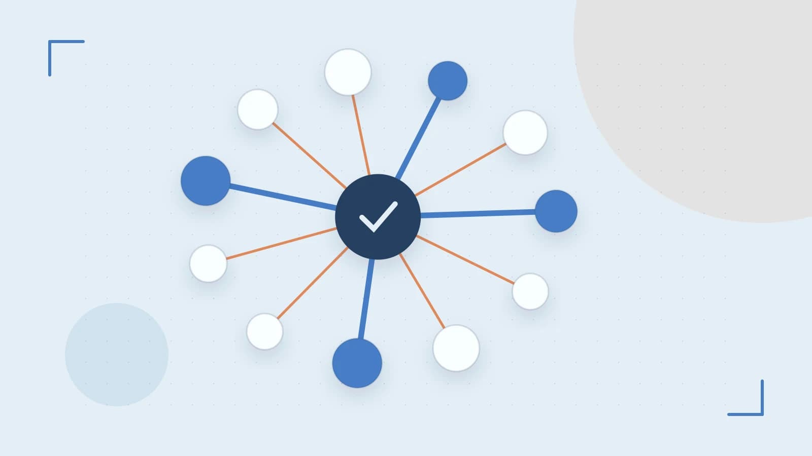 Editorial illustration of an algorithmic node graph with branching paths and a highlighted result