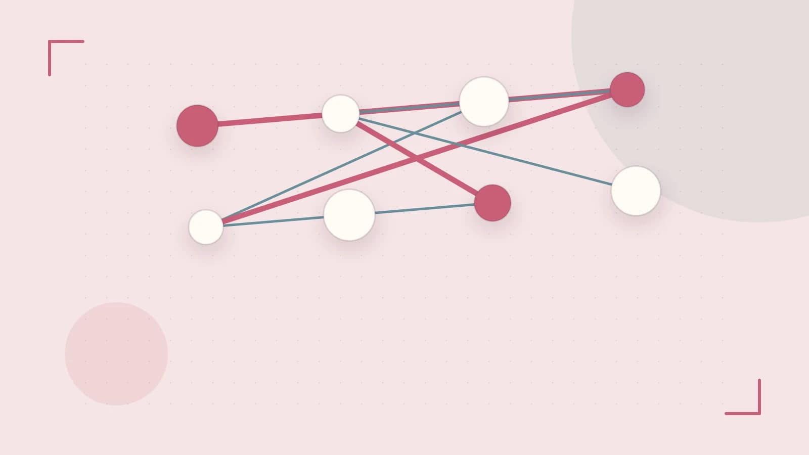 Editorial illustration of an algorithmic node graph with branching paths and a highlighted result