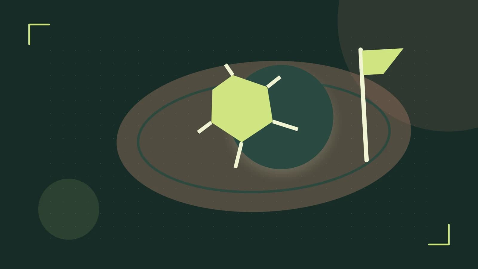 Editorial illustration of a stylized sports ball, stadium geometry and dynamic arcs