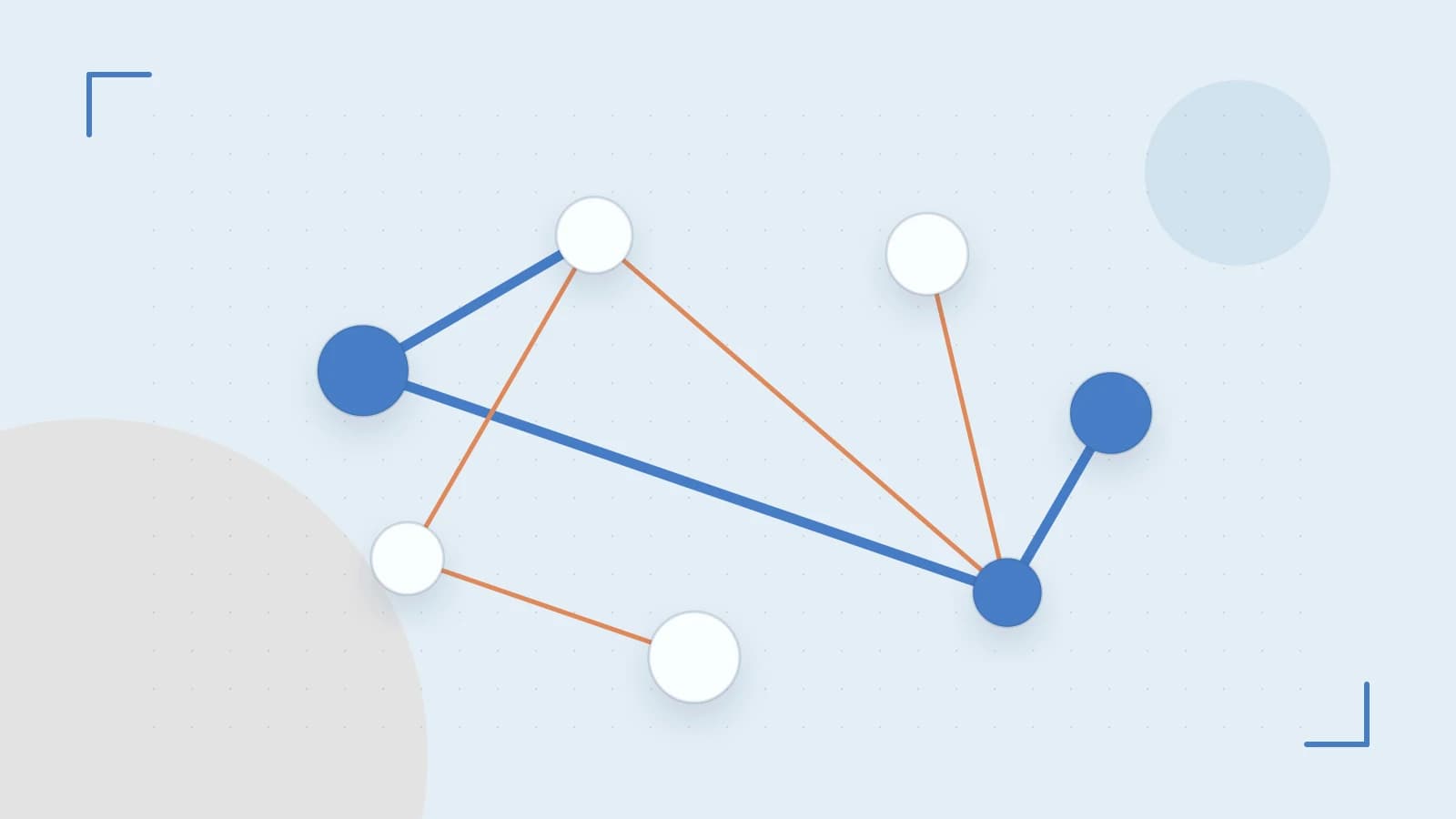 Editorial illustration of an algorithmic node graph with branching paths and a highlighted result