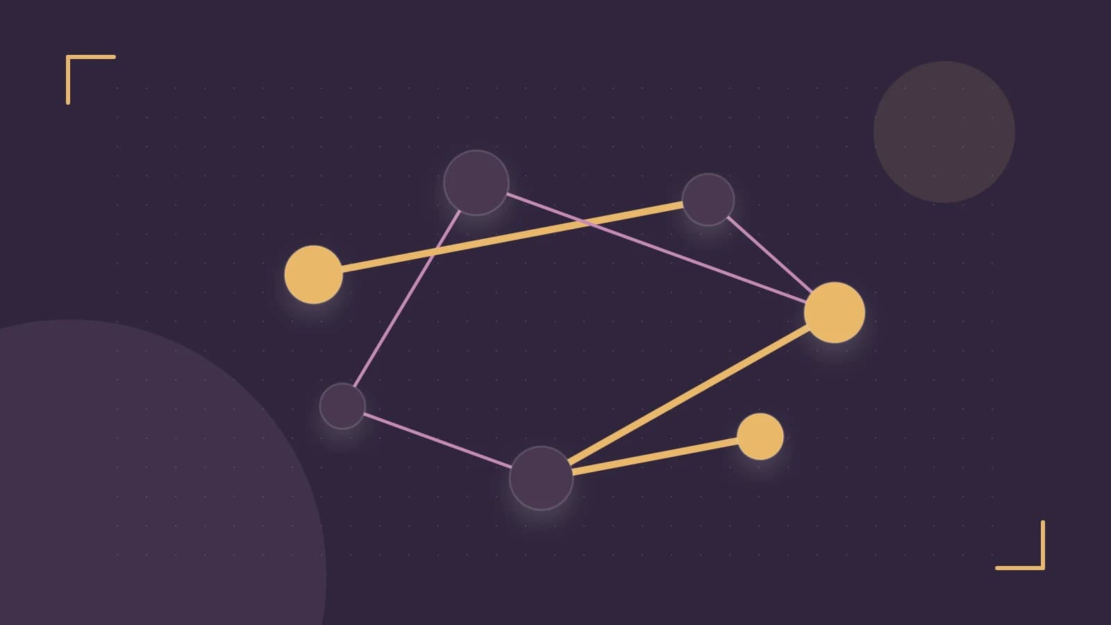 Editorial illustration of an algorithmic node graph with branching paths and a highlighted result