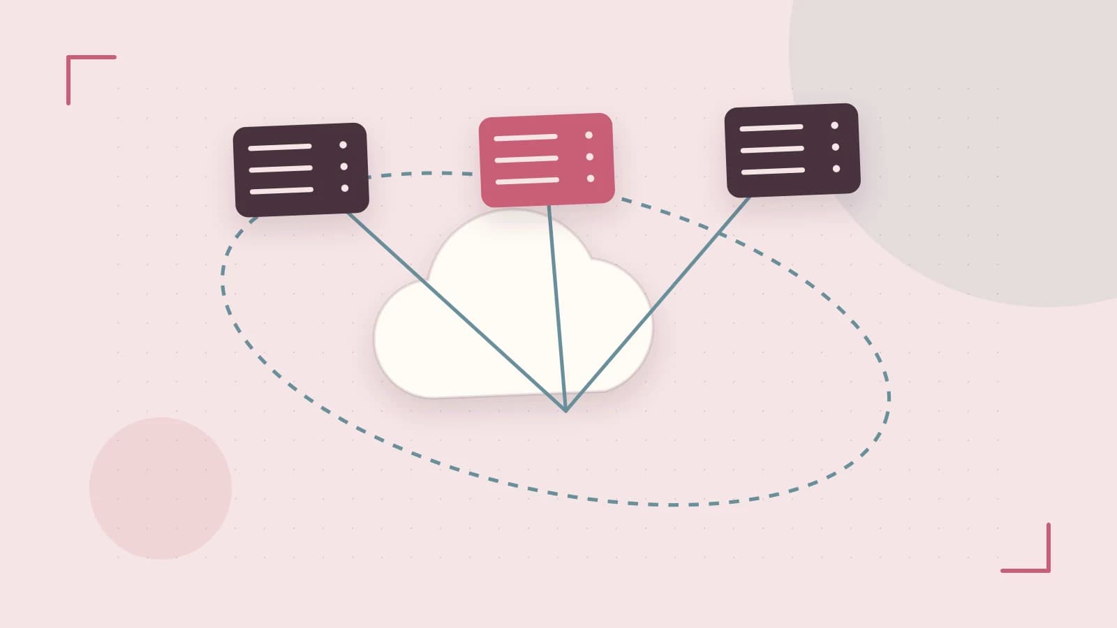 Editorial illustration of cloud infrastructure, connected server racks and an orbital service map