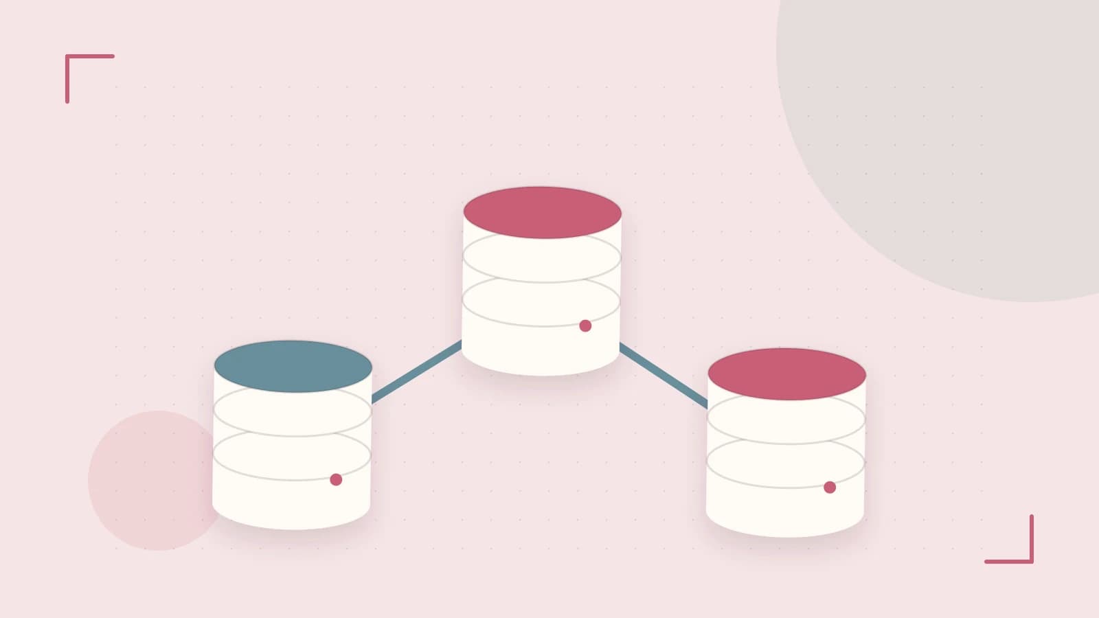 Editorial illustration of structured records, database cylinders and relationships between tables