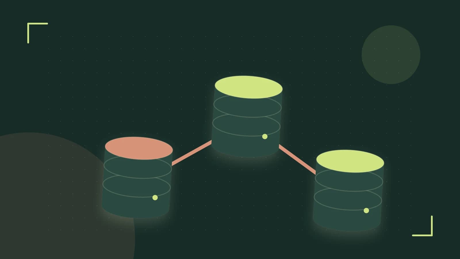 Editorial illustration of structured records, database cylinders and relationships between tables