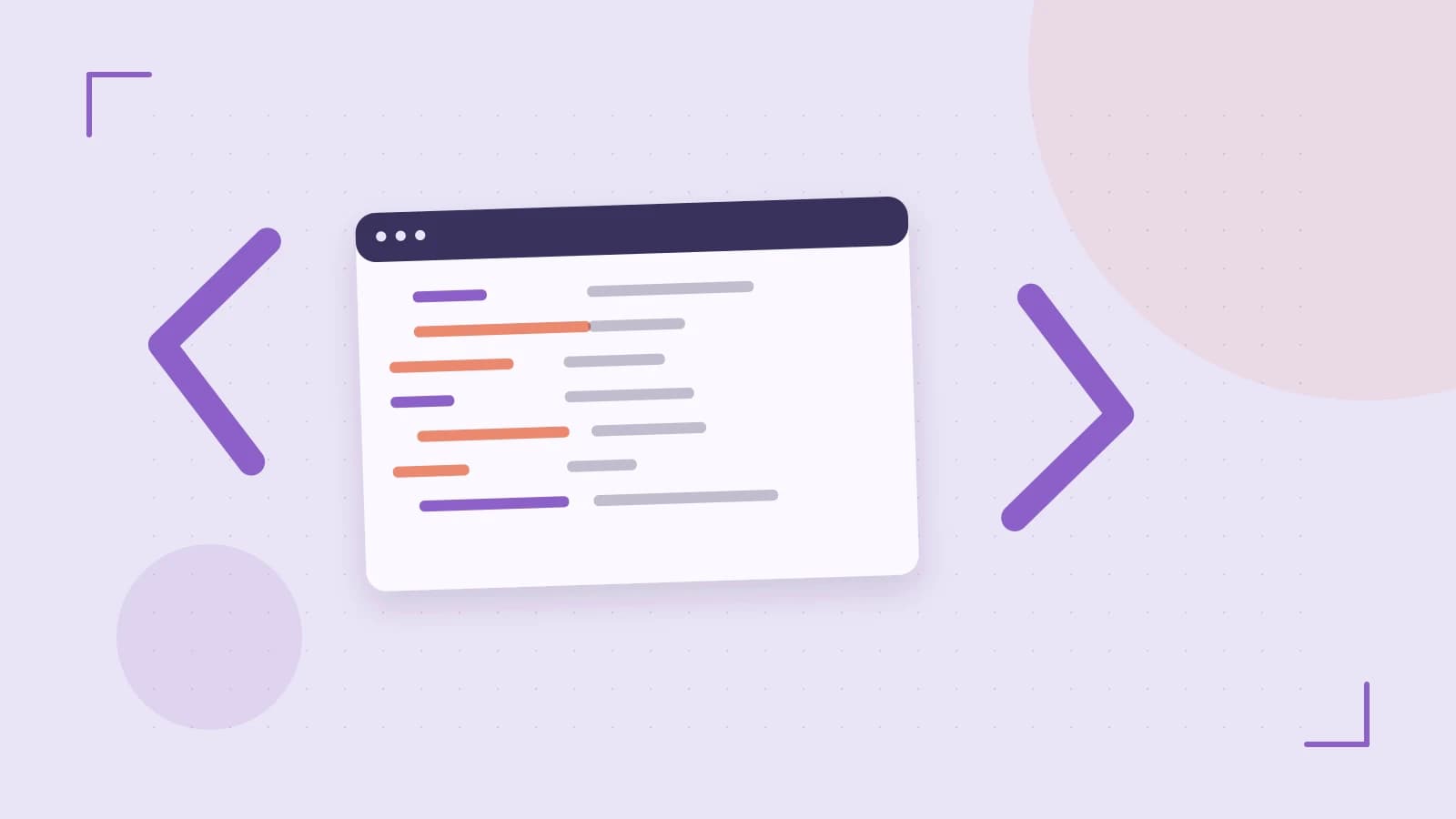 Editorial illustration of an abstract code editor, syntax blocks and oversized programming brackets