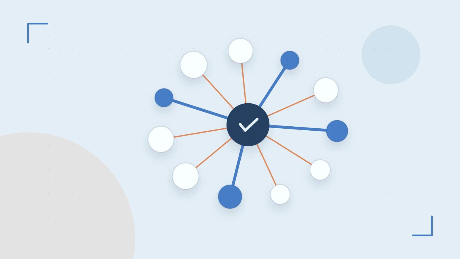 Editorial illustration of an algorithmic node graph with branching paths and a highlighted result