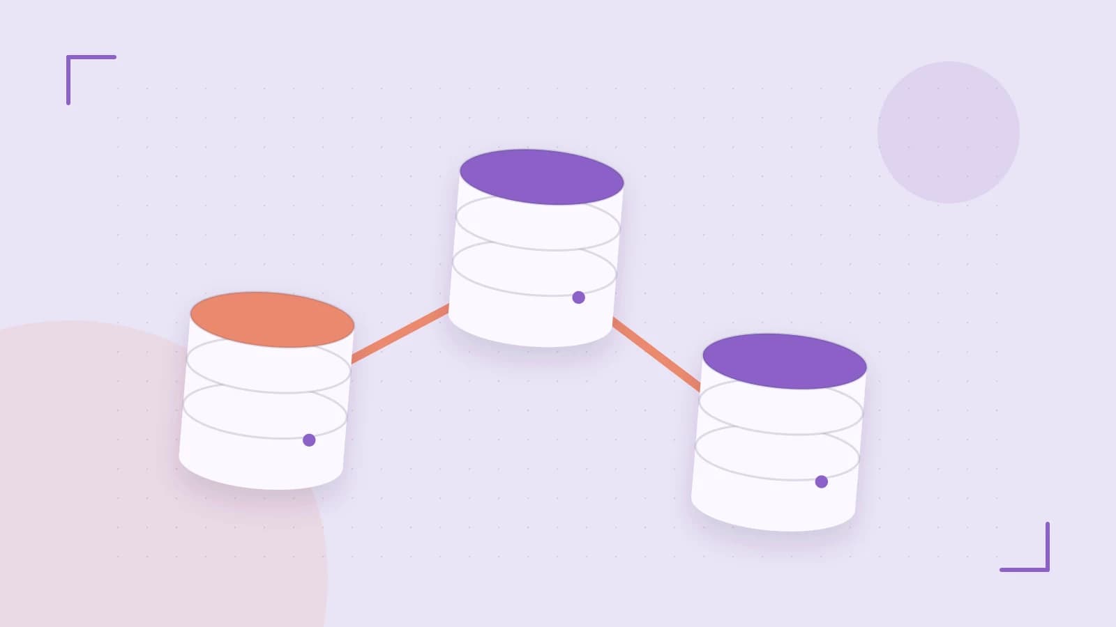 Editorial illustration of structured records, database cylinders and relationships between tables