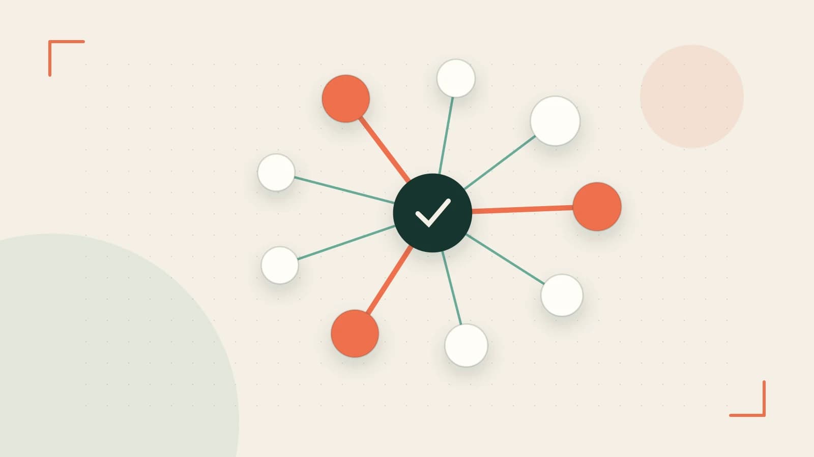 Editorial illustration of an algorithmic node graph with branching paths and a highlighted result