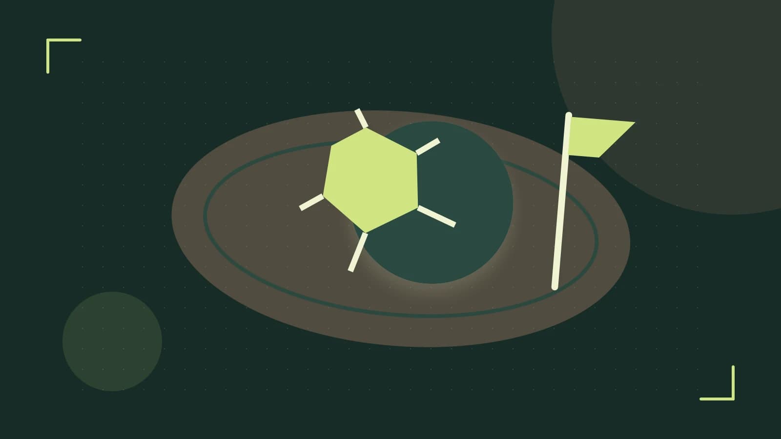 Editorial illustration of a stylized sports ball, stadium geometry and dynamic arcs