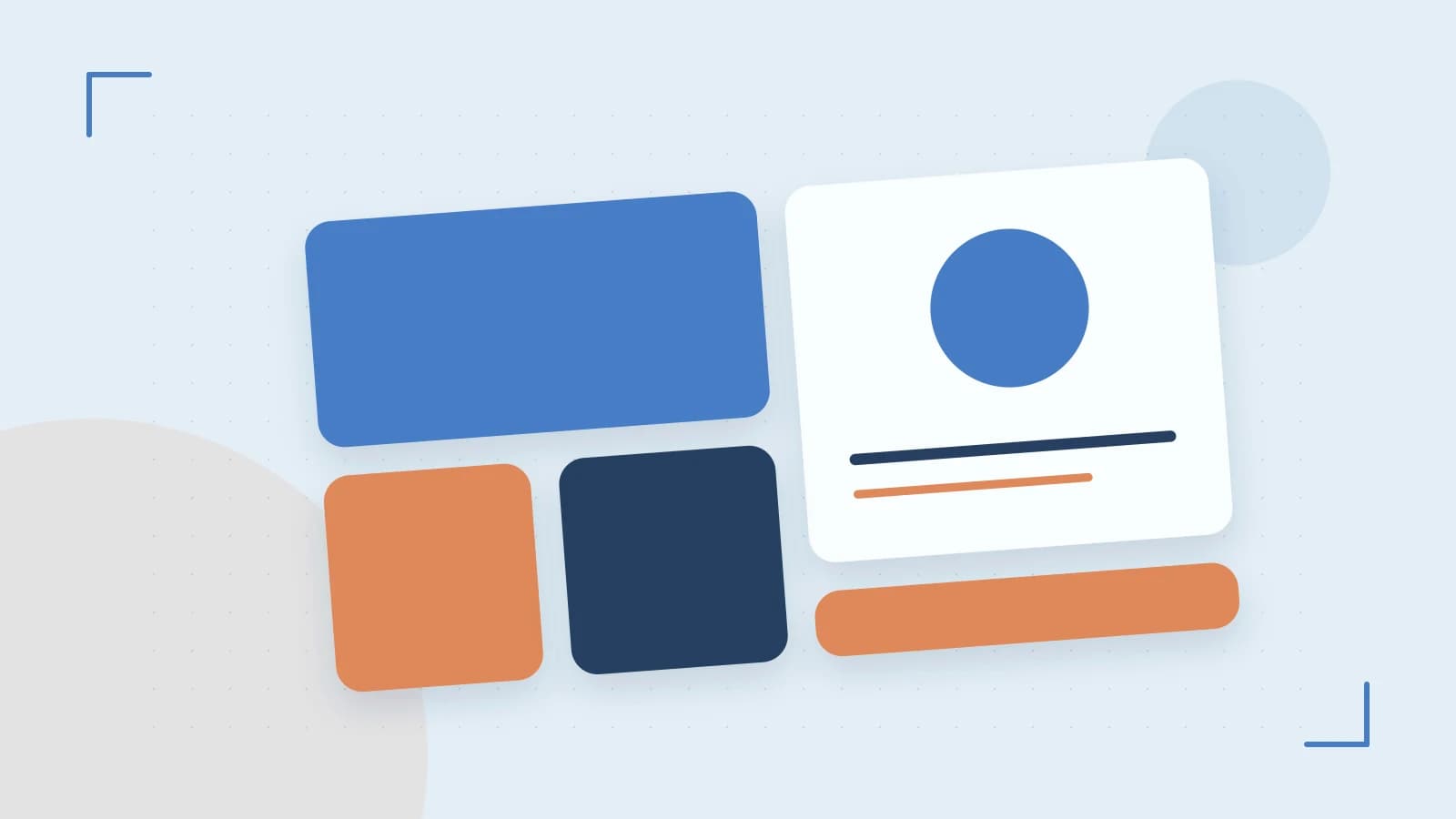 Editorial illustration of responsive browser layouts, overlapping design components and a color system