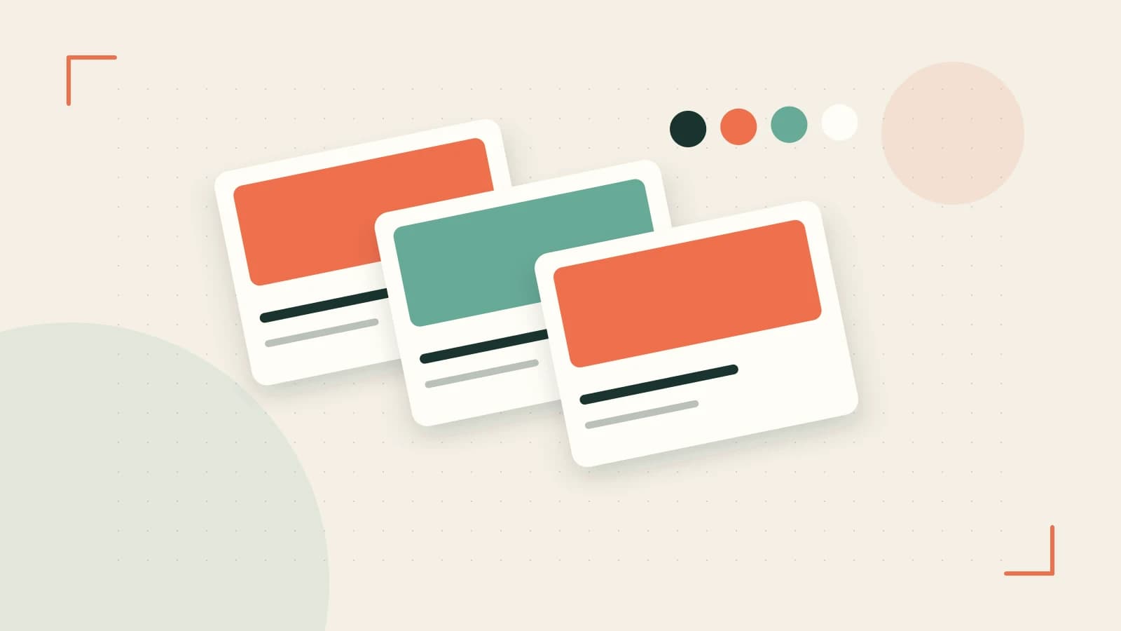Editorial illustration of responsive browser layouts, overlapping design components and a color system