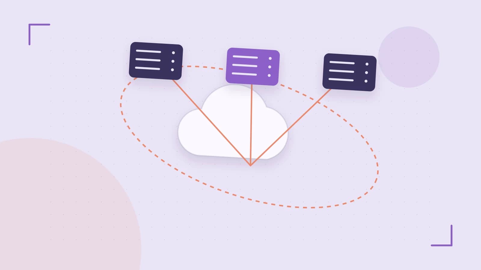 Editorial illustration of cloud infrastructure, connected server racks and an orbital service map