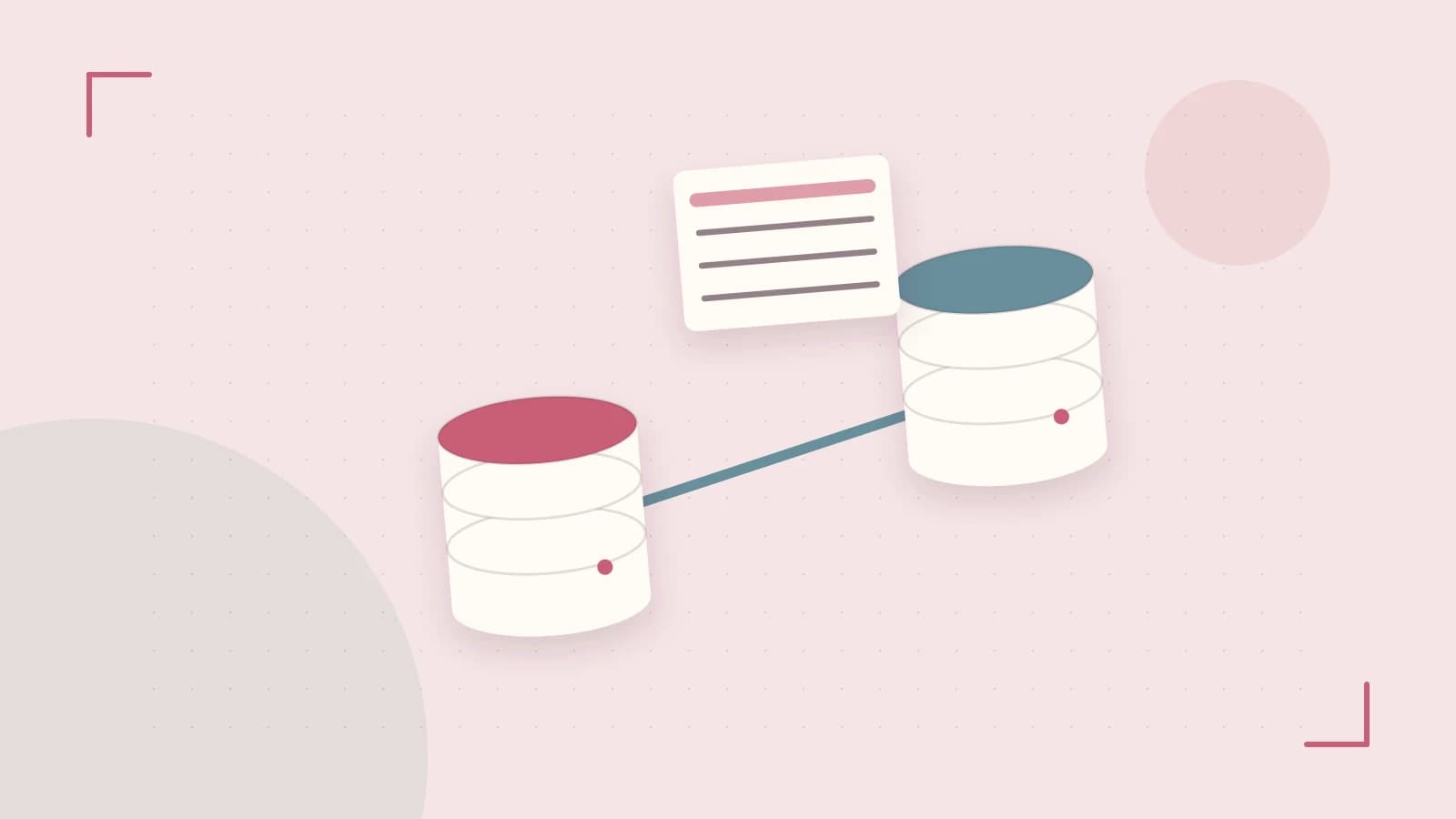 Editorial illustration of structured records, database cylinders and relationships between tables