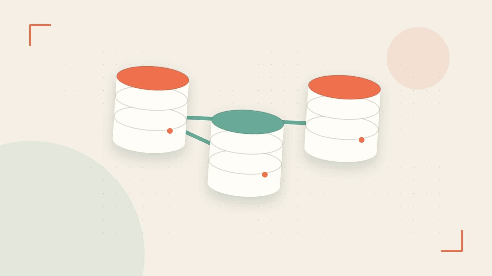 Editorial illustration of structured records, database cylinders and relationships between tables