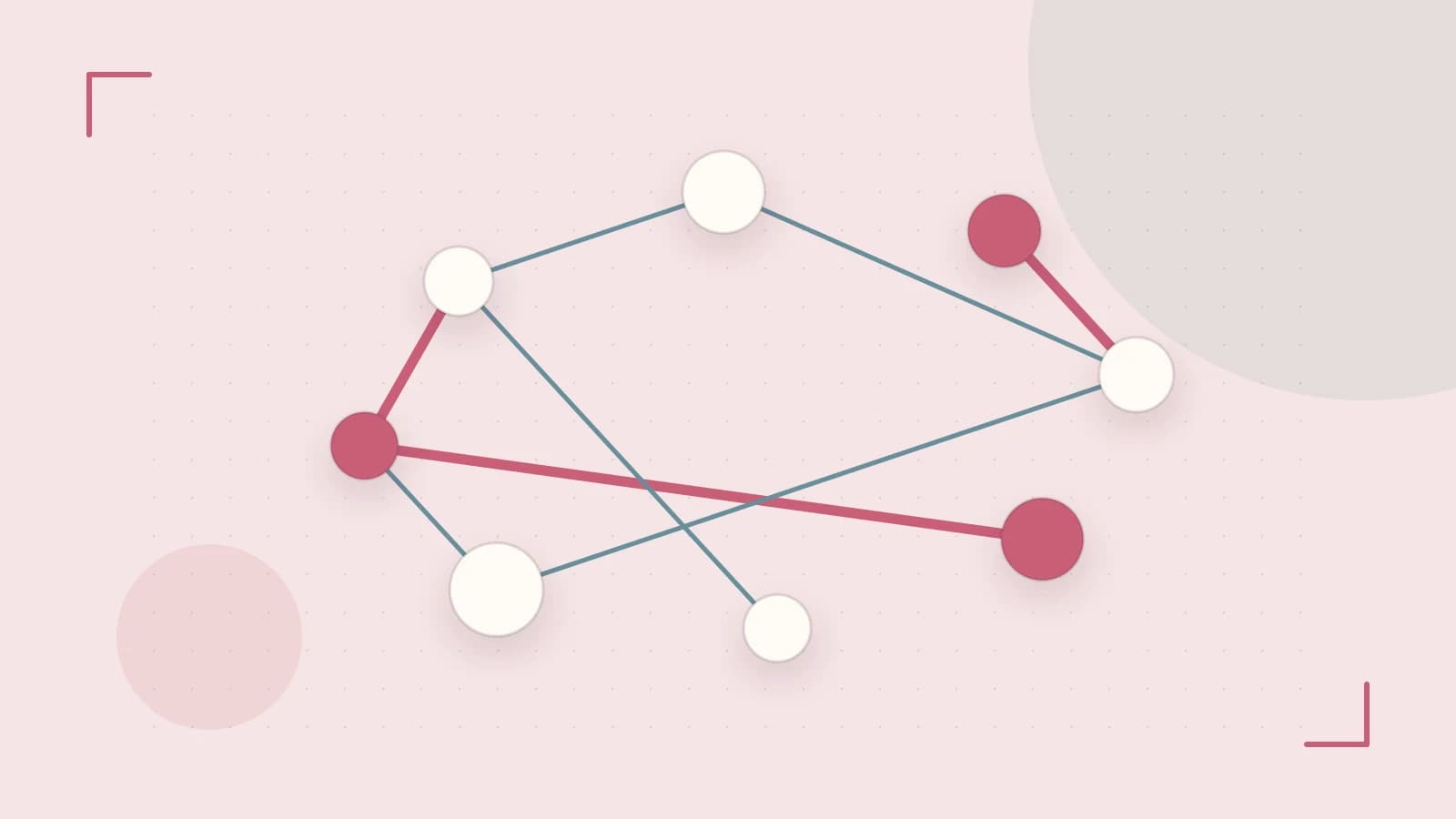 Editorial illustration of an algorithmic node graph with branching paths and a highlighted result